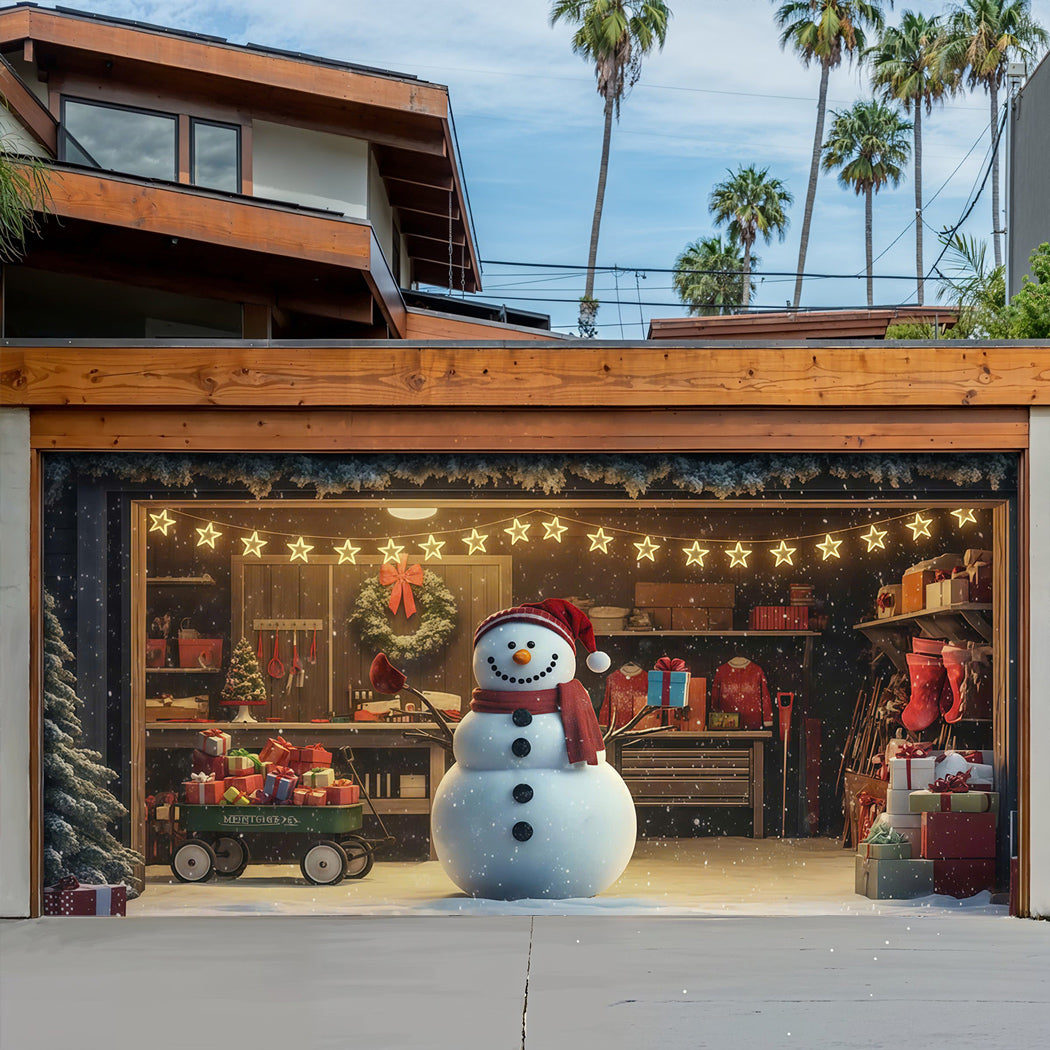 Christmas Garage Door Banner Decoration -  Jolly Snowman Welcome