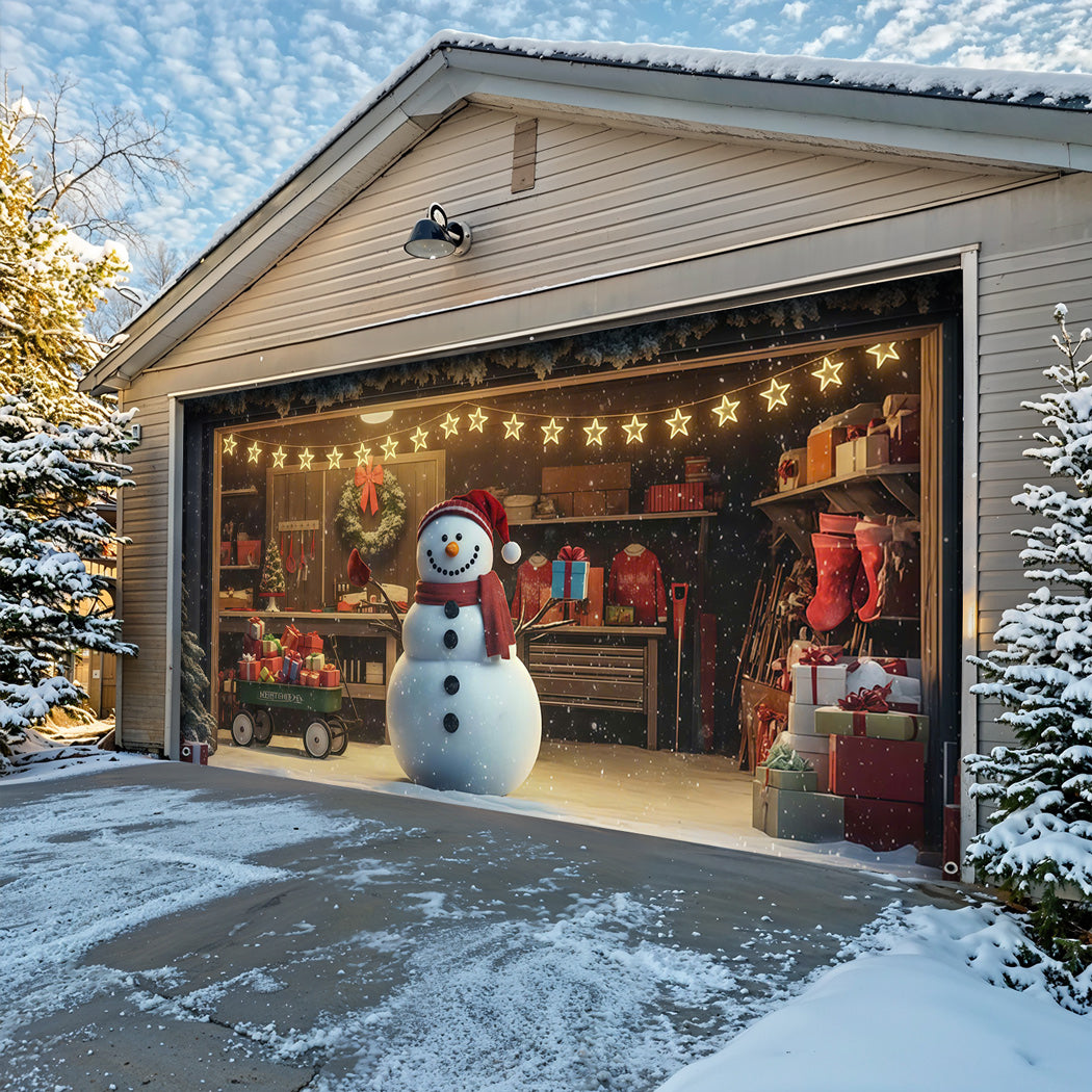 Christmas Garage Door Banner Decoration -  Jolly Snowman Welcome