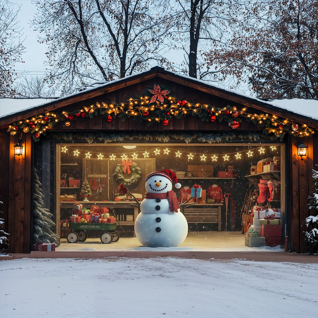 Christmas Garage Door Banner Decoration -  Jolly Snowman Welcome