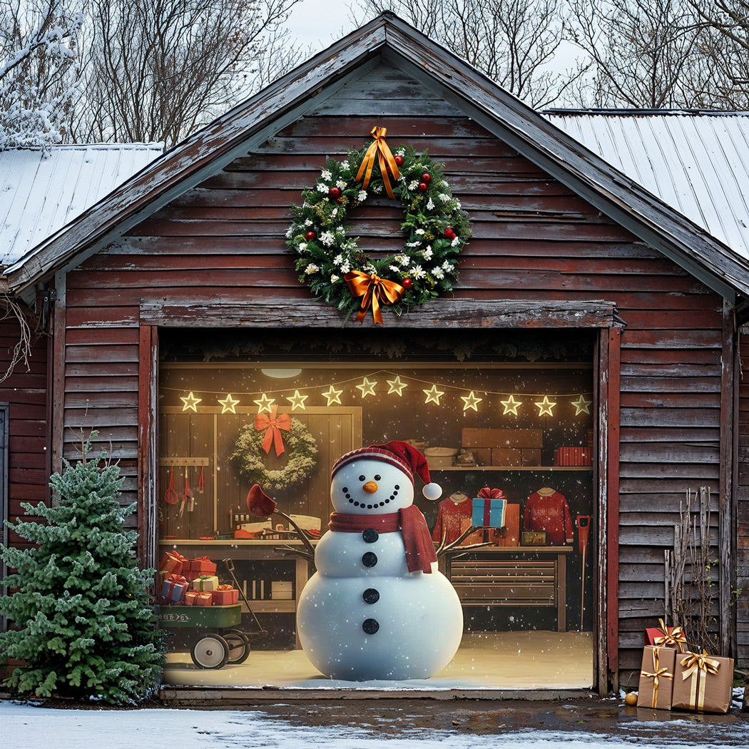 Christmas Garage Door Banner Decoration -  Jolly Snowman Welcome