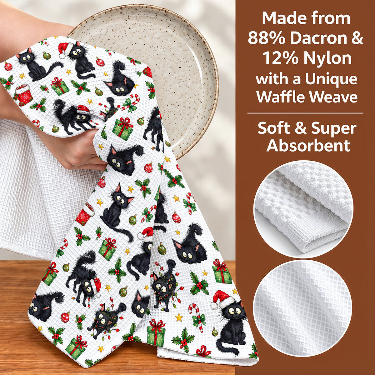 Cat Lover Kitchen Towel Jolly Black Cat Christmas