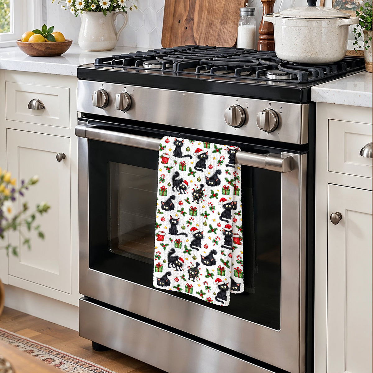 Cat Lover Kitchen Towel Jolly Black Cat Christmas