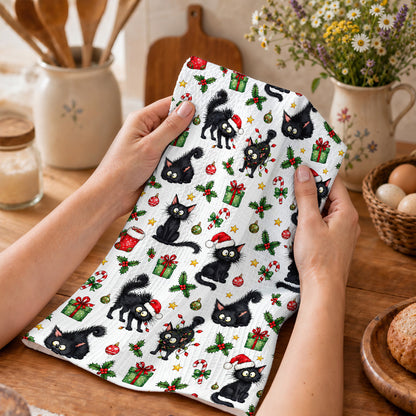 Cat Lover Kitchen Towel Jolly Black Cat Christmas