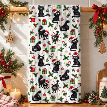 Cat Lover Kitchen Towel Jolly Black Cat Christmas