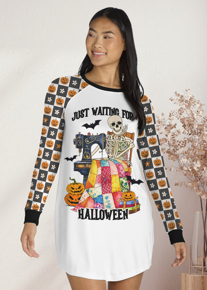 Sewing Lover Raglan Dress Funny Skeleton Just Waiting For Halloween