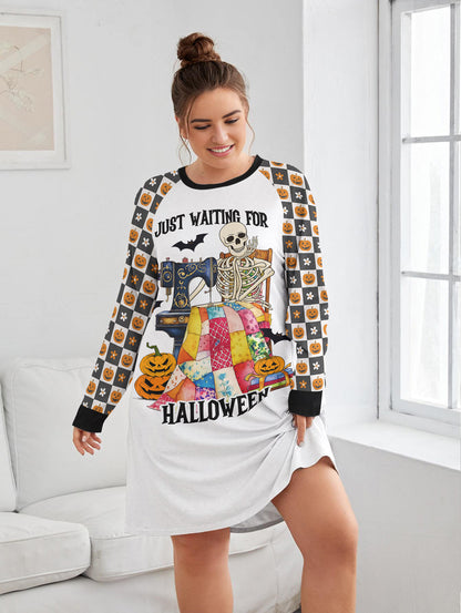 Sewing Lover Raglan Dress Funny Skeleton Just Waiting For Halloween