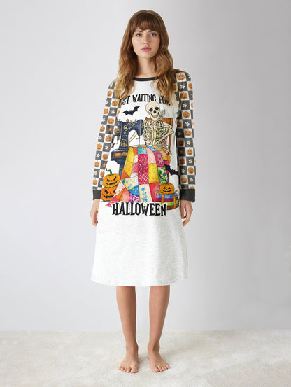 Sewing Lover Raglan Dress Funny Skeleton Just Waiting For Halloween