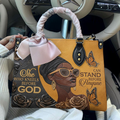 Black Women Handbag & Wallet Set 2D Print Kneel Before God, Stand Before Anyone