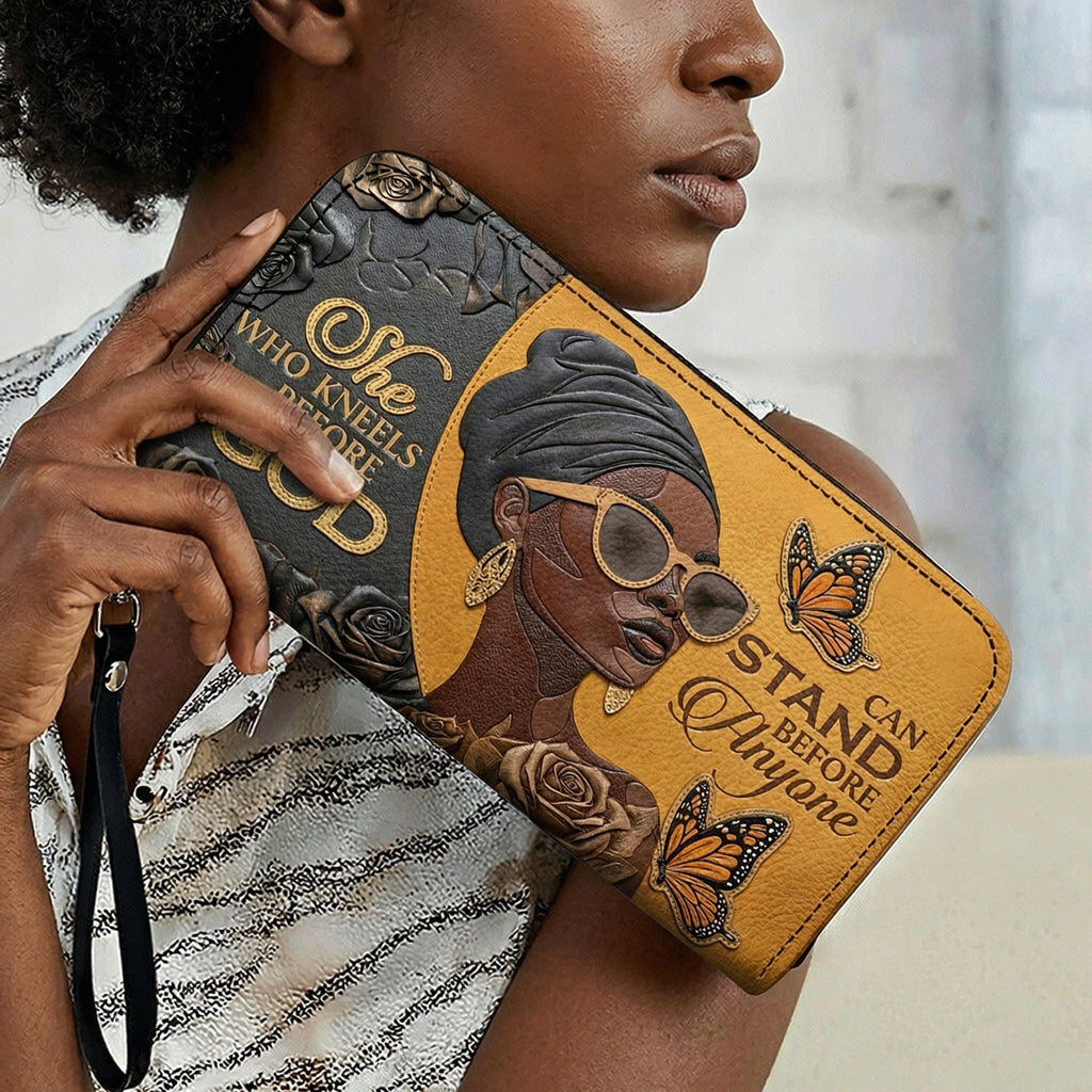 Black Women Handbag & Wallet Set 2D Print Kneel Before God, Stand Before Anyone