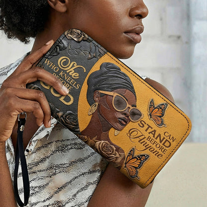 Black Women Handbag & Wallet Set 2D Print Kneel Before God, Stand Before Anyone