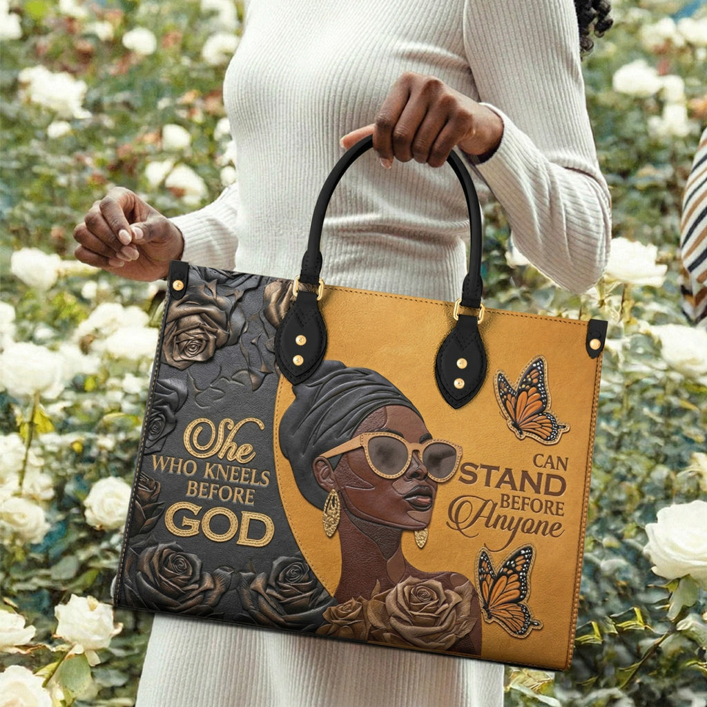 Black Women Handbag & Wallet Set 2D Print Kneel Before God, Stand Before Anyone