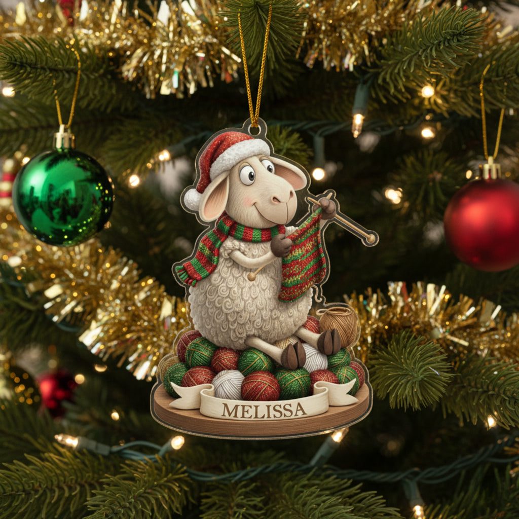 Knitting Lovers 2D Acrylic Ornament The Knitting Sheep Personalized
