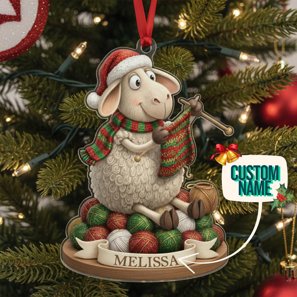 Knitting Lovers 2D Acrylic Ornament The Knitting Sheep Personalized