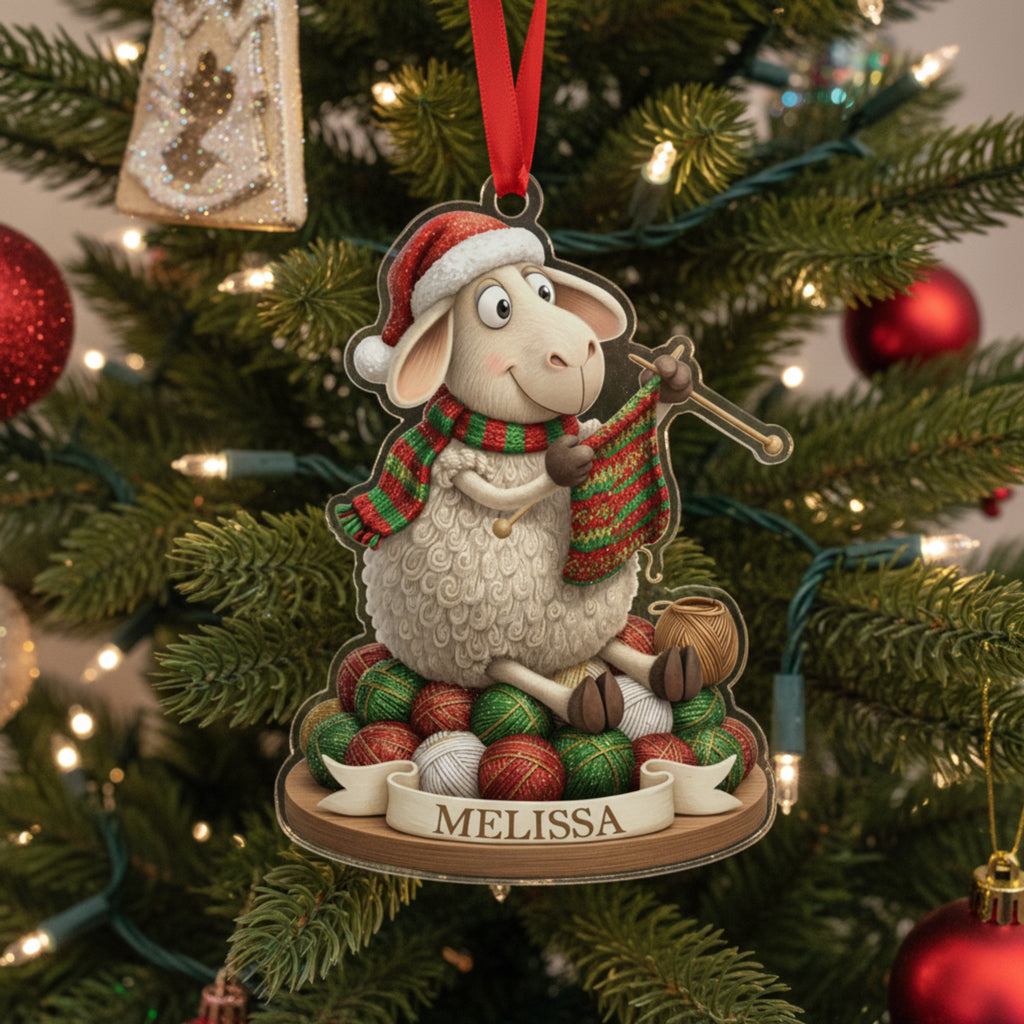 Knitting Lovers 2D Acrylic Ornament The Knitting Sheep Personalized
