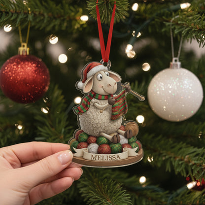 Knitting Lovers 2D Acrylic Ornament The Knitting Sheep Personalized