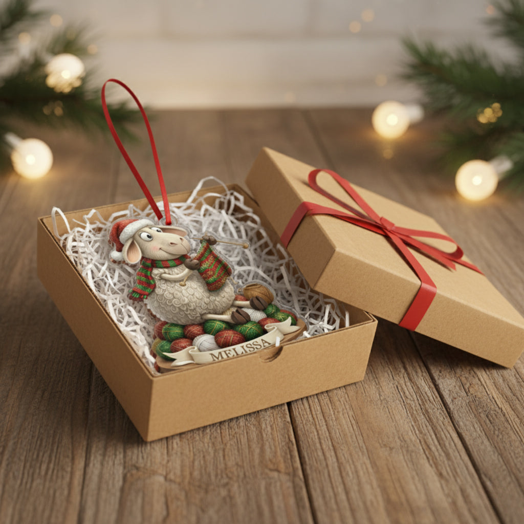 Knitting Lovers 2D Acrylic Ornament The Knitting Sheep Personalized