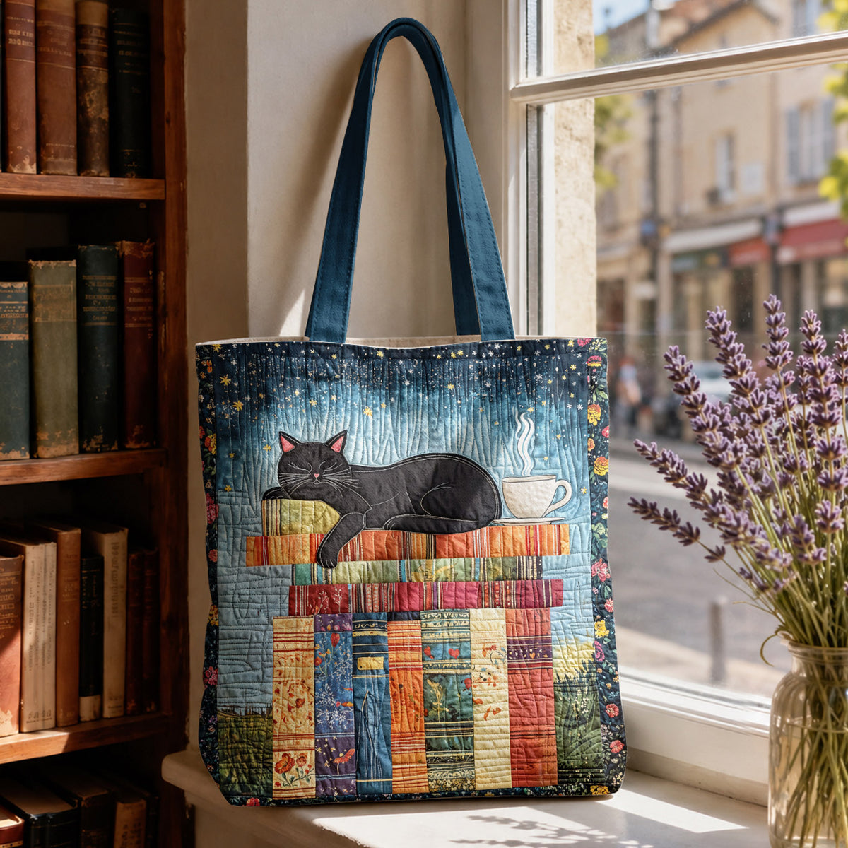 Book Lover Canvas Tote Bag Lazy Cat Book
