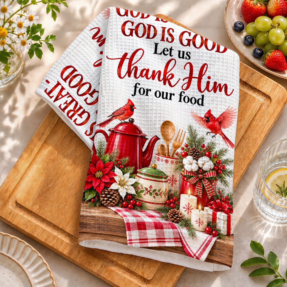 Christmas Kitchen Towel Let Us Thank Him For Out Food