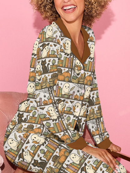 Book Lovers Halloween Classic Pajama Set Library Ghost