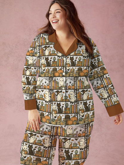 Book Lovers Halloween Classic Pajama Set Library Ghost