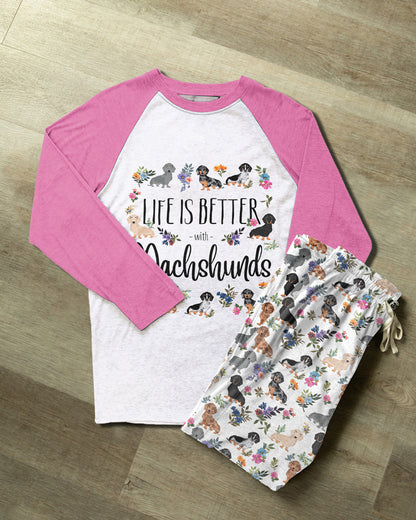 Dachshund Raglan Lounge Pajamas Life Is Better With Dachshunds
