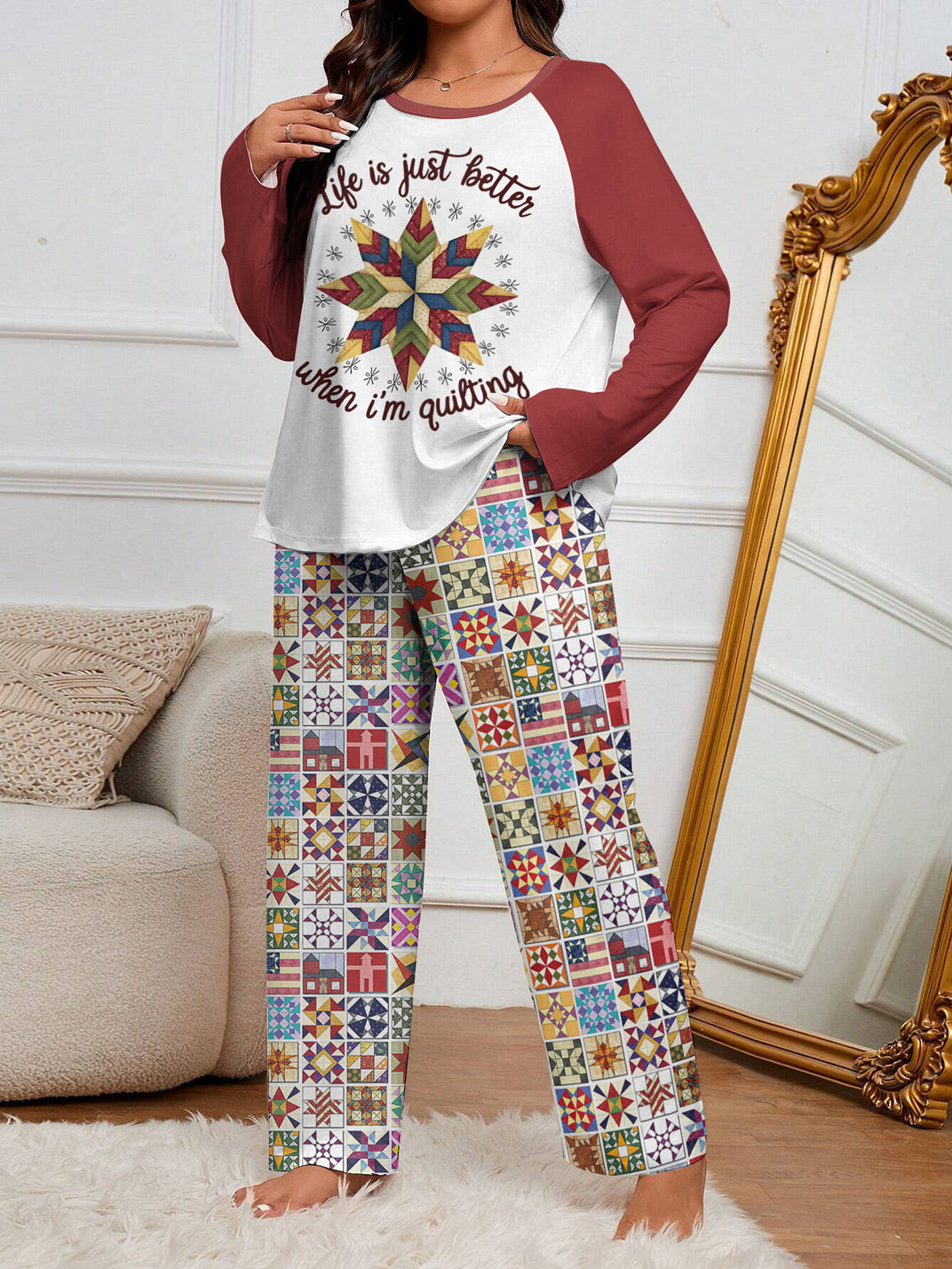 Quilting Lover Raglan Lounge Pajamas Life Is Just Better When I'm Quilting Star Quilt Pattern