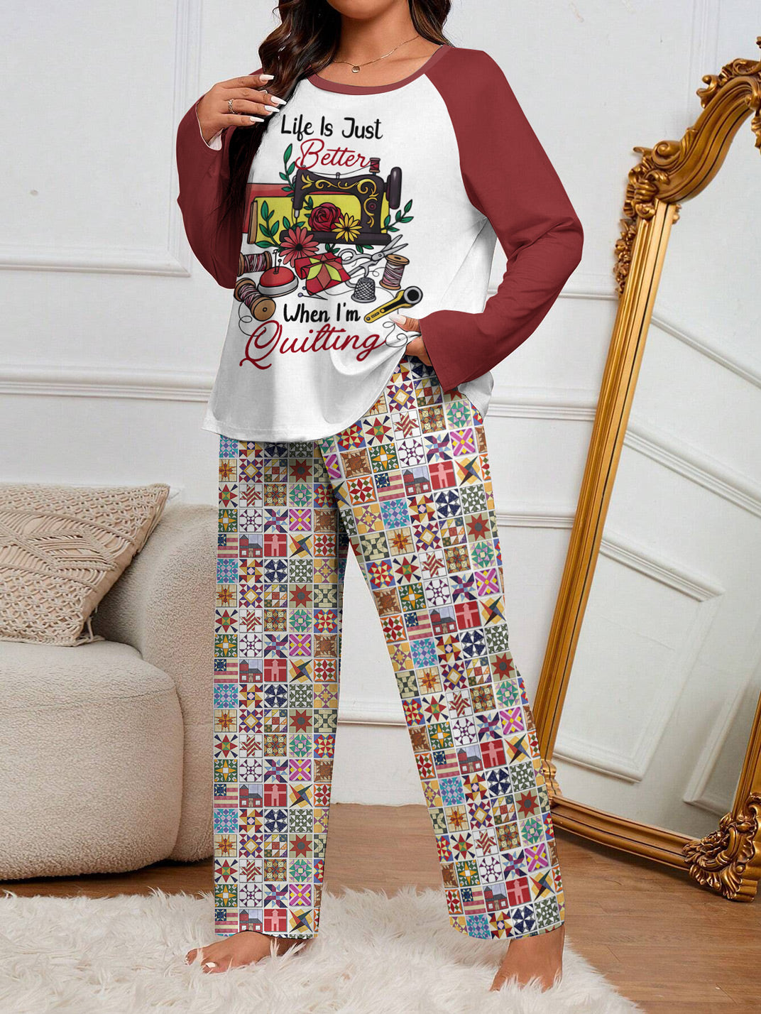 Sewing Lover Raglan Lounge Pajamas Life Is Just Better When I'm Quilting