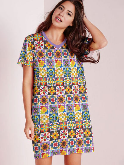 Sewing Lover V-neck Nightshirt Lively Patch