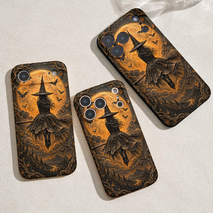 Halloween Leather Phone Case Lonely Witch- Black