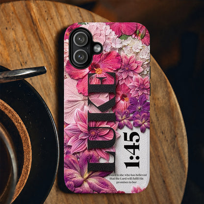 God Leather Phone Case Luke 1:45