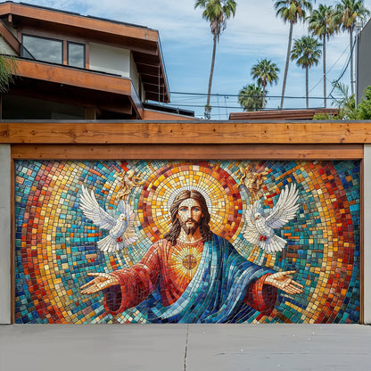 God Garage Door Banner Decoration -  Mosaic Style Luminous Mercy