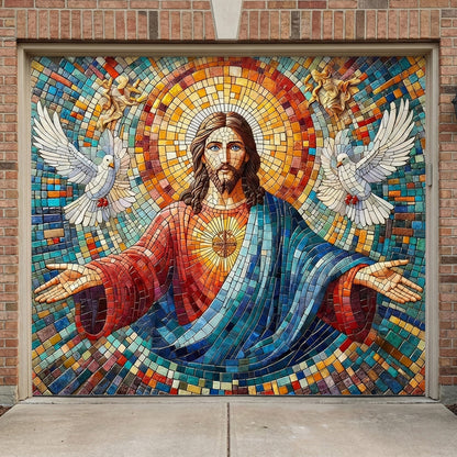 God Garage Door Banner Decoration -  Mosaic Style Luminous Mercy