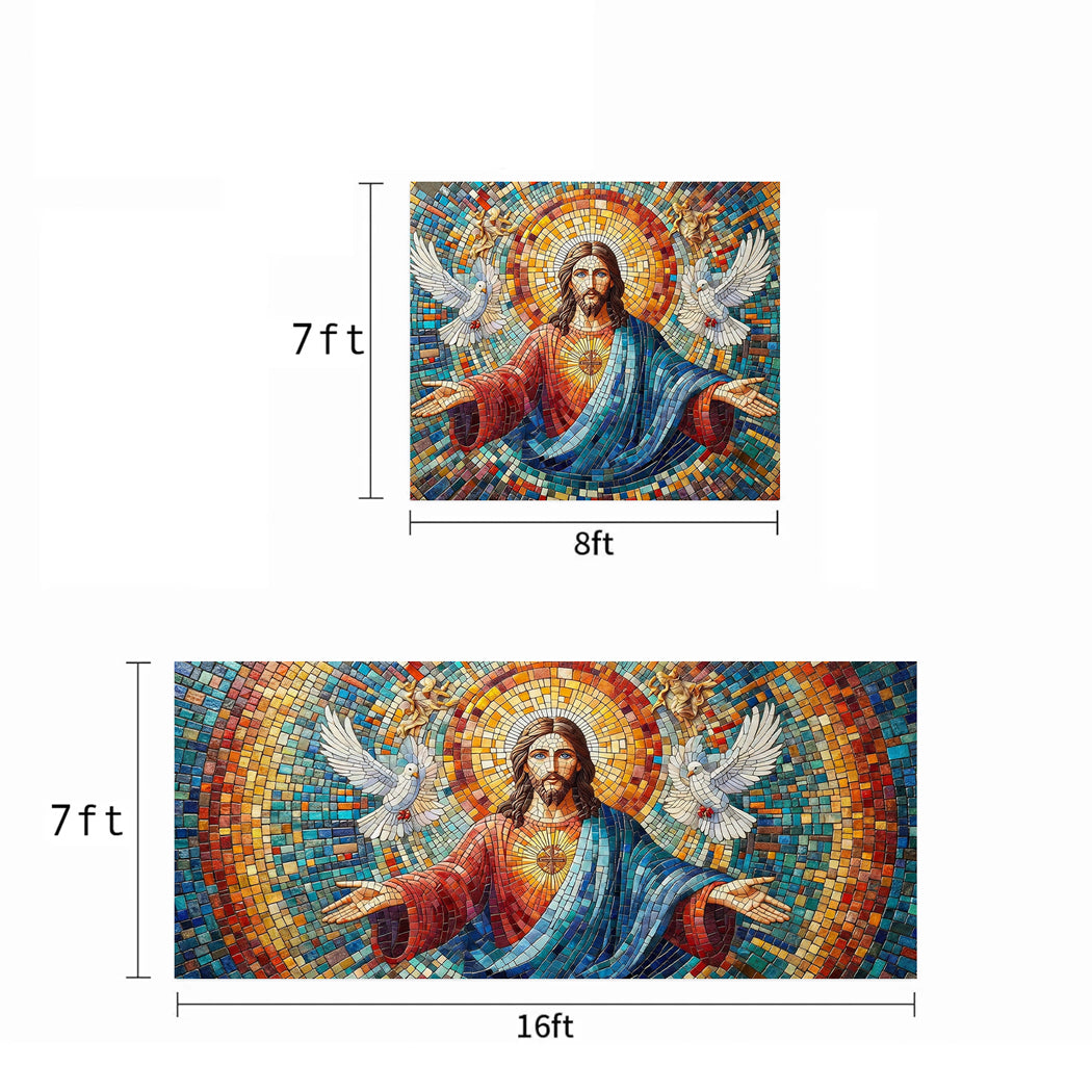 God Garage Door Banner Decoration -  Mosaic Style Luminous Mercy