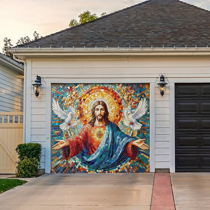 God Garage Door Banner Decoration -  Mosaic Style Luminous Mercy