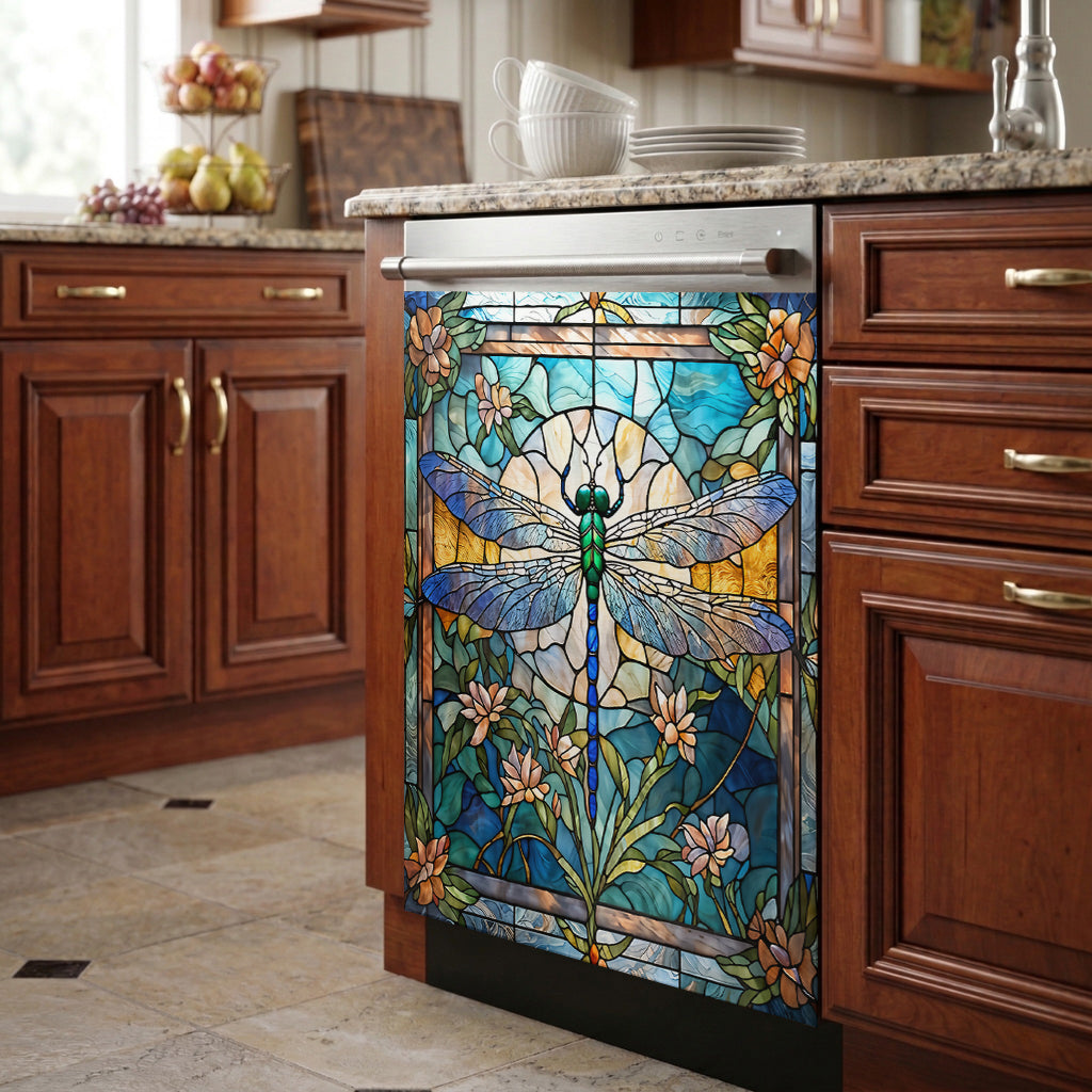 Dragonfly Magnetic Dishwasher Cover Dragonfly Grace In Stained Glass