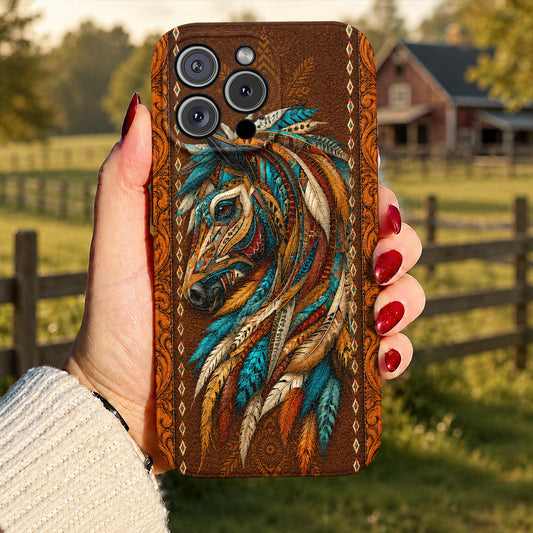 Horse Lover Leather Phone Case Majestic Wild Spirit - Coffee