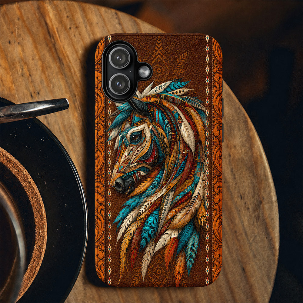 Horse Lover Leather Phone Case Majestic Wild Spirit - Coffee
