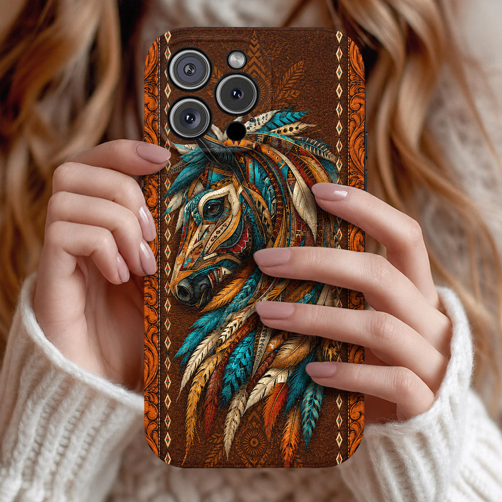 Horse Lover Leather Phone Case Majestic Wild Spirit - Coffee