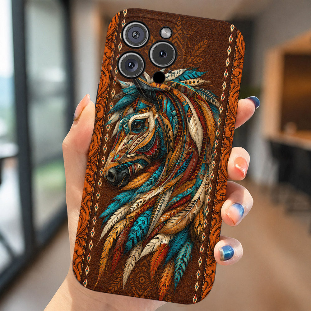 Horse Lover Leather Phone Case Majestic Wild Spirit - Coffee