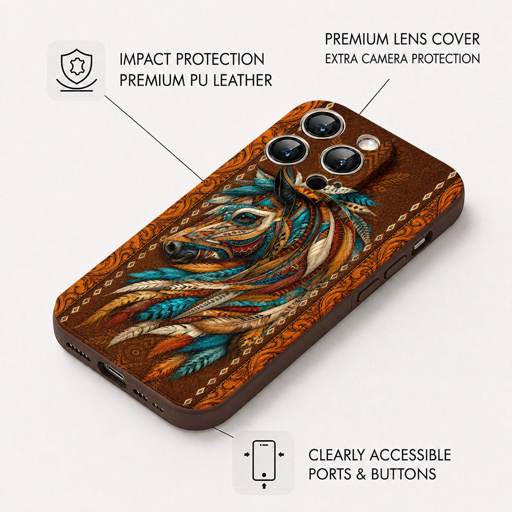 Horse Lover Leather Phone Case Majestic Wild Spirit - Coffee