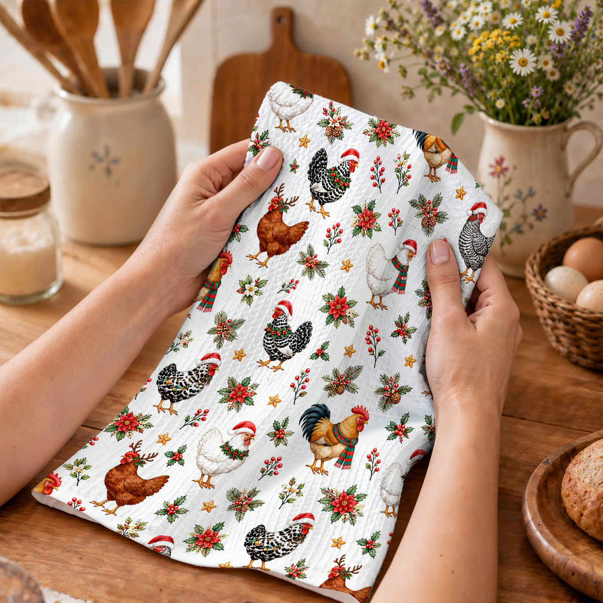 Chicken Lover Kitchen Towel Merry Chickmas
