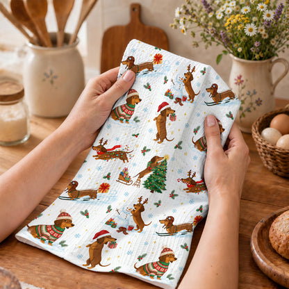 Dachshund Lover Kitchen Towel Merry Little Doxies