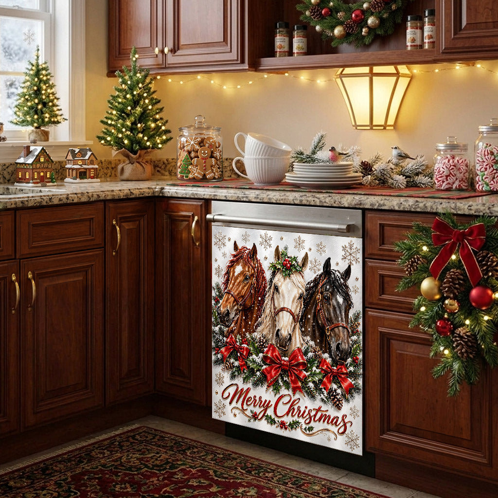 Horse Lover Magnetic Dishwasher Cover Merry Horsemas