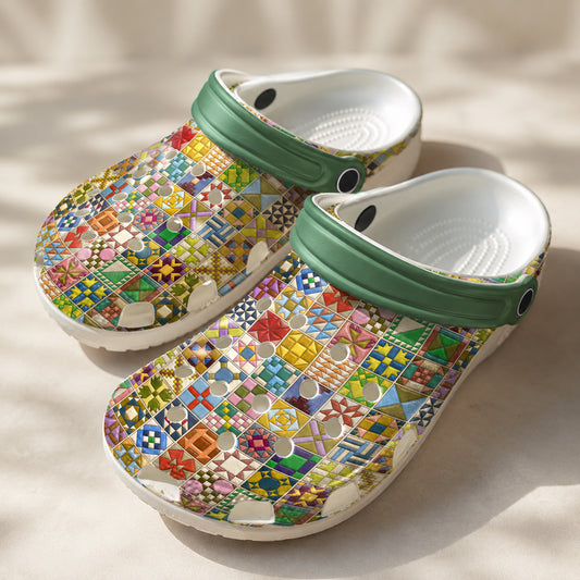 Sewing Lover Graphic Clogs Colorful Quilt Blocks