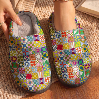 Sewing Lover Fleece Lined Slippers Modern Quilt Blocks