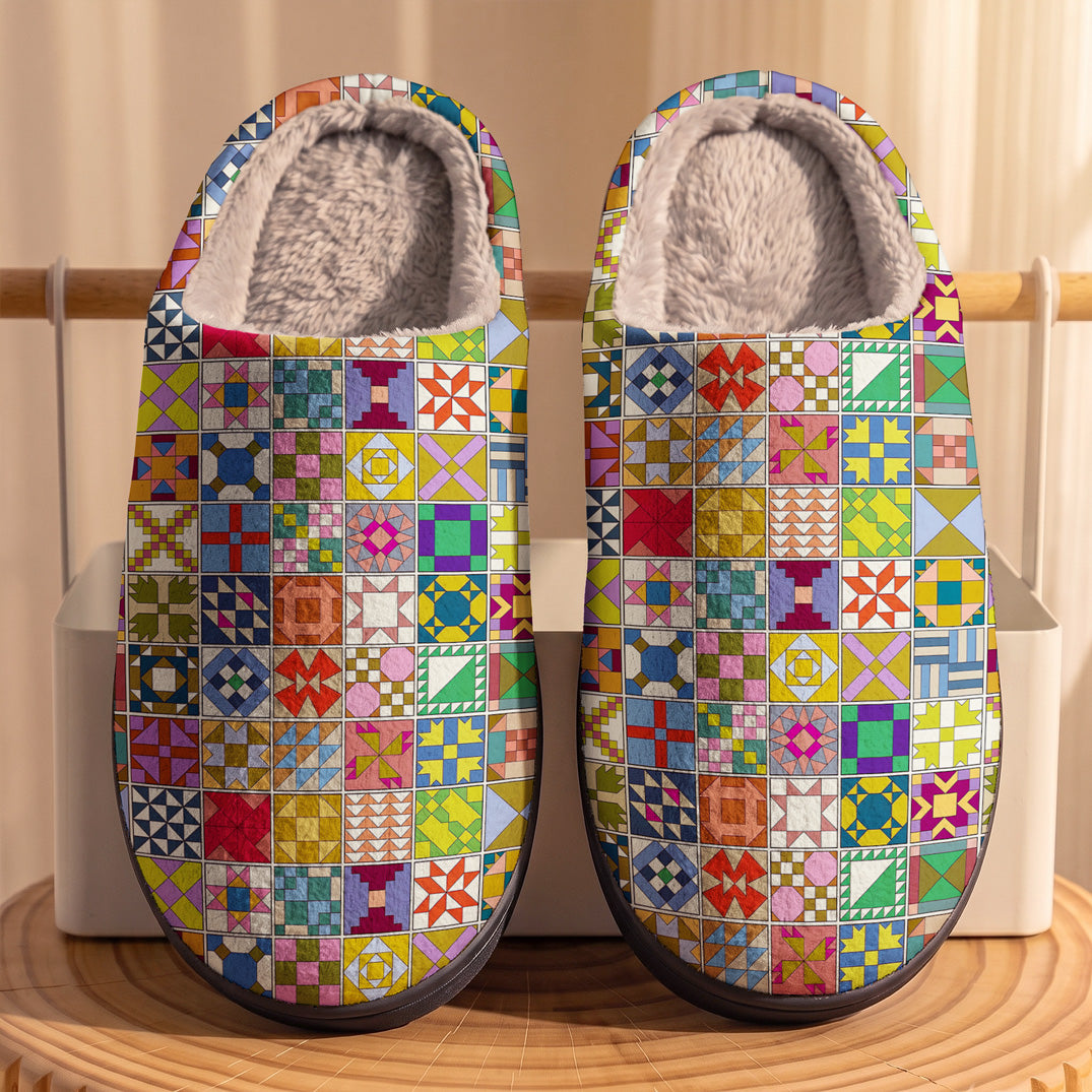 Sewing Lover Fleece Lined Slippers Modern Quilt Blocks