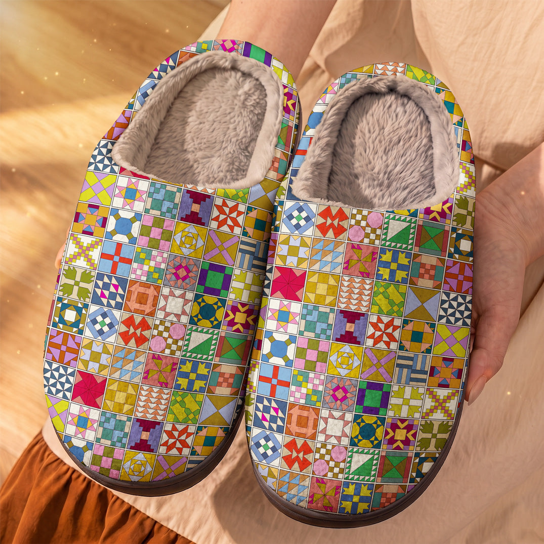 Sewing Lover Fleece Lined Slippers Modern Quilt Blocks
