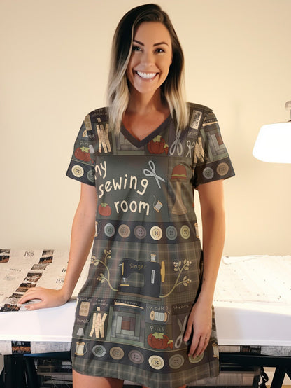 Sewing Lover V-neck Nightshirt My Sewing Room