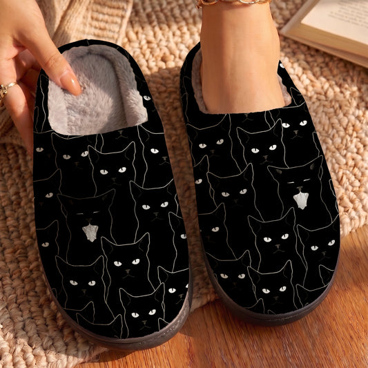 Cat Fleece Lined Slippers Mysterious Black Cat