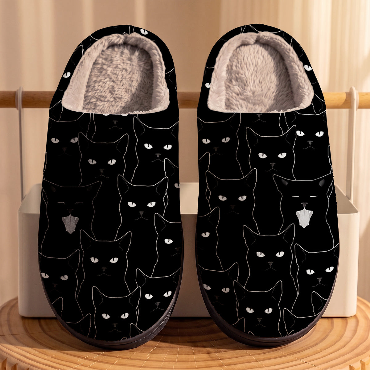Cat Fleece Lined Slippers Mysterious Black Cat